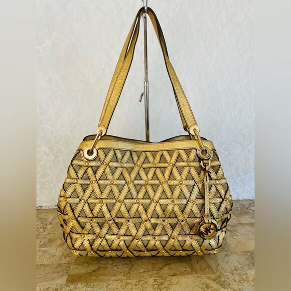 MICHAEL KORS gold net detail leather tweed shoulder bag - Picture 1 of 10